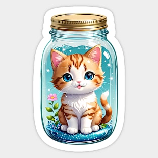 Cute Kawaii Cat With Flowers In Mason Jar Sticker